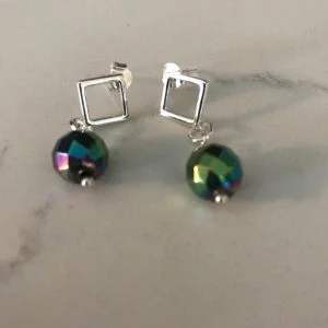 Silver square frame with gemstones - earrings