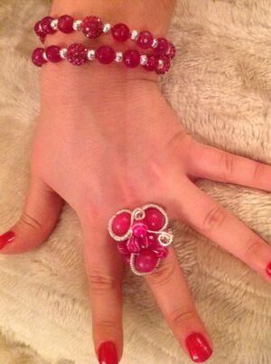 Memory wire bracelet Memory wire bracelet with silver beads, pink agate and crystal beads.