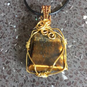 Pendant Tigers Eye wire wrapped pendant - available with other gemstones. Can be supplied with with chain or cord.