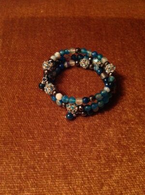 Memory wire bracelet Memory wire bracelet with banded agate, blue agate, hematite and silver beads